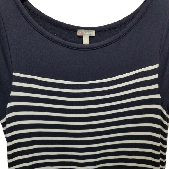 Talbots Maxi Dress Medium Short Sleeve Navy Blue White Strip Knit Tie Waist - Picture 2 of 6